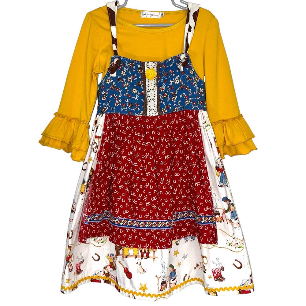 Boutique Girls Western Tickled Pink Rodeo Cowgirl Bell Sleeve Shirt & Dress 6